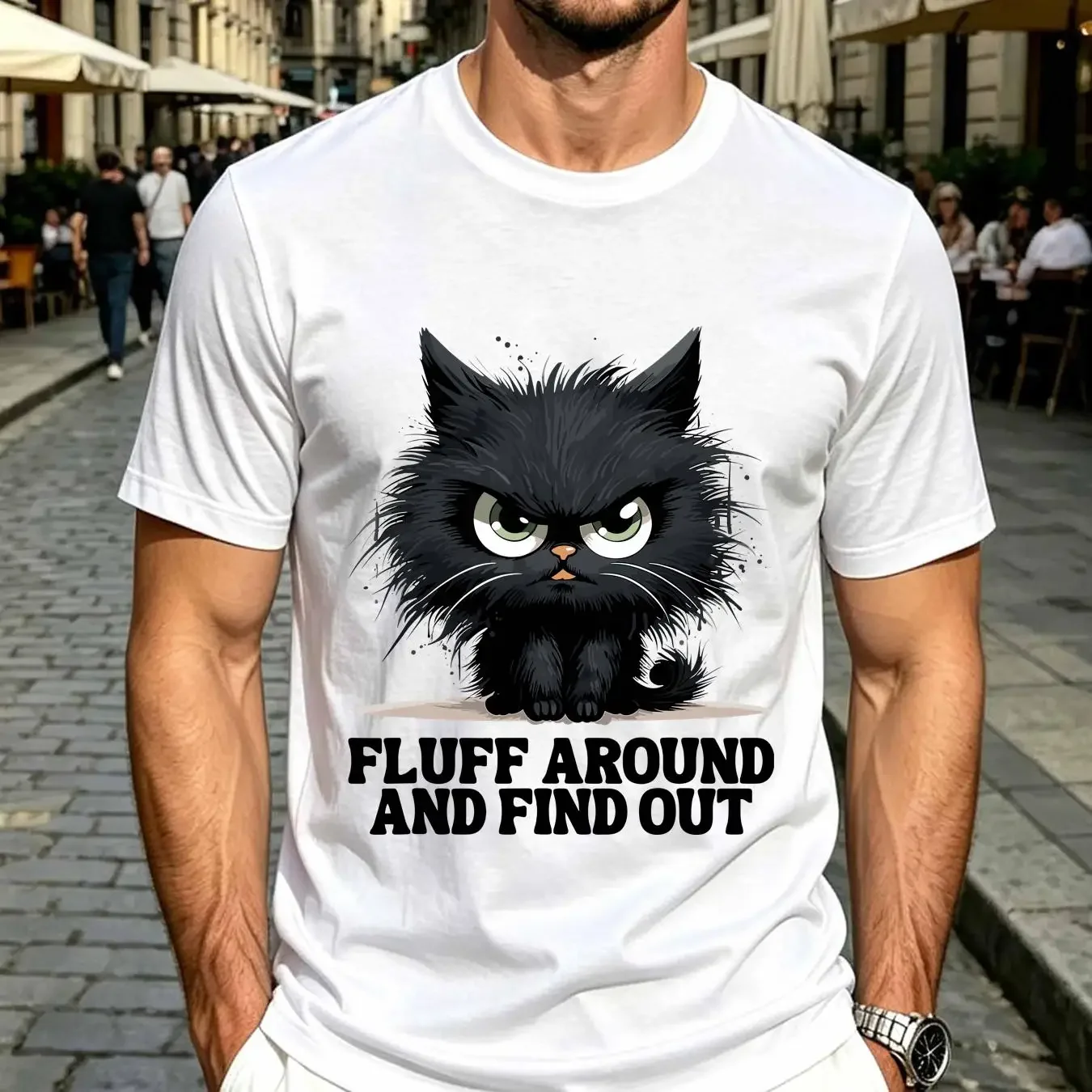 washed T Shirt Funny Angry Cat Fluff Around and Find Out women men long or short sleeves vintage Washed Casual Soft