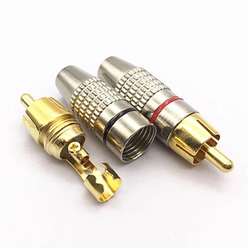 1/5/10PCS RCA Male Plug to cabling Connector Adapter Audio Video Cable CCTV camera Non Solder Gold Plated