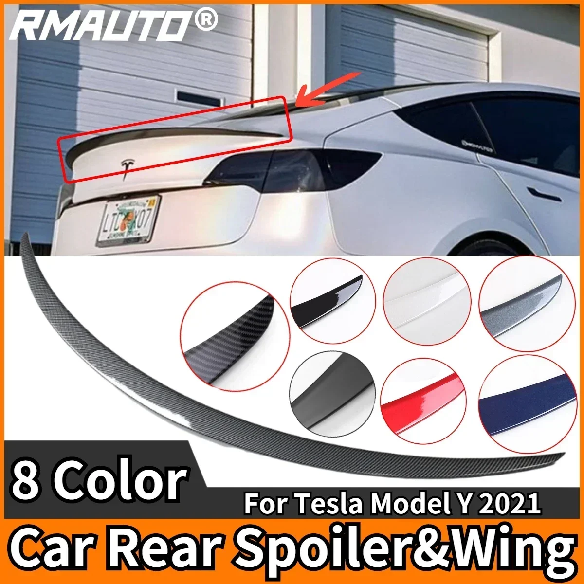 

RMAUTO Carbon Fiber Car Rear Trunk Spoiler Performance Type For Tesla Model Y 2021 Rear Trunk Spoiler Wing Lip Exterior Part