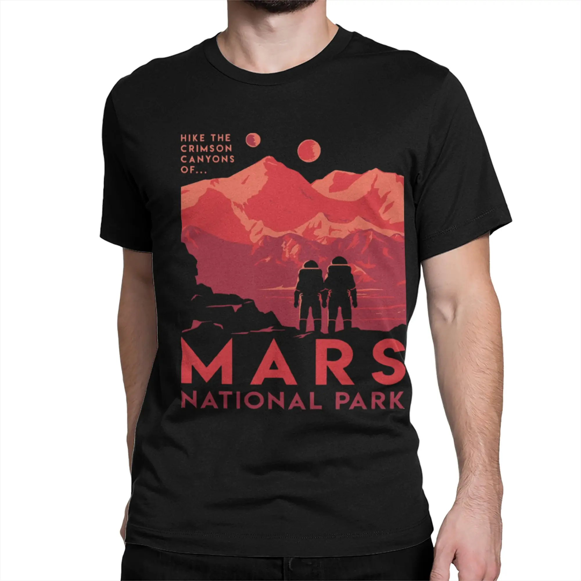 Hike the Crimson Desert canyons of Mars National Park Men T Shirt  Vintage Tees Crew Neck T-Shirt 100% Cotton Printed Clothes