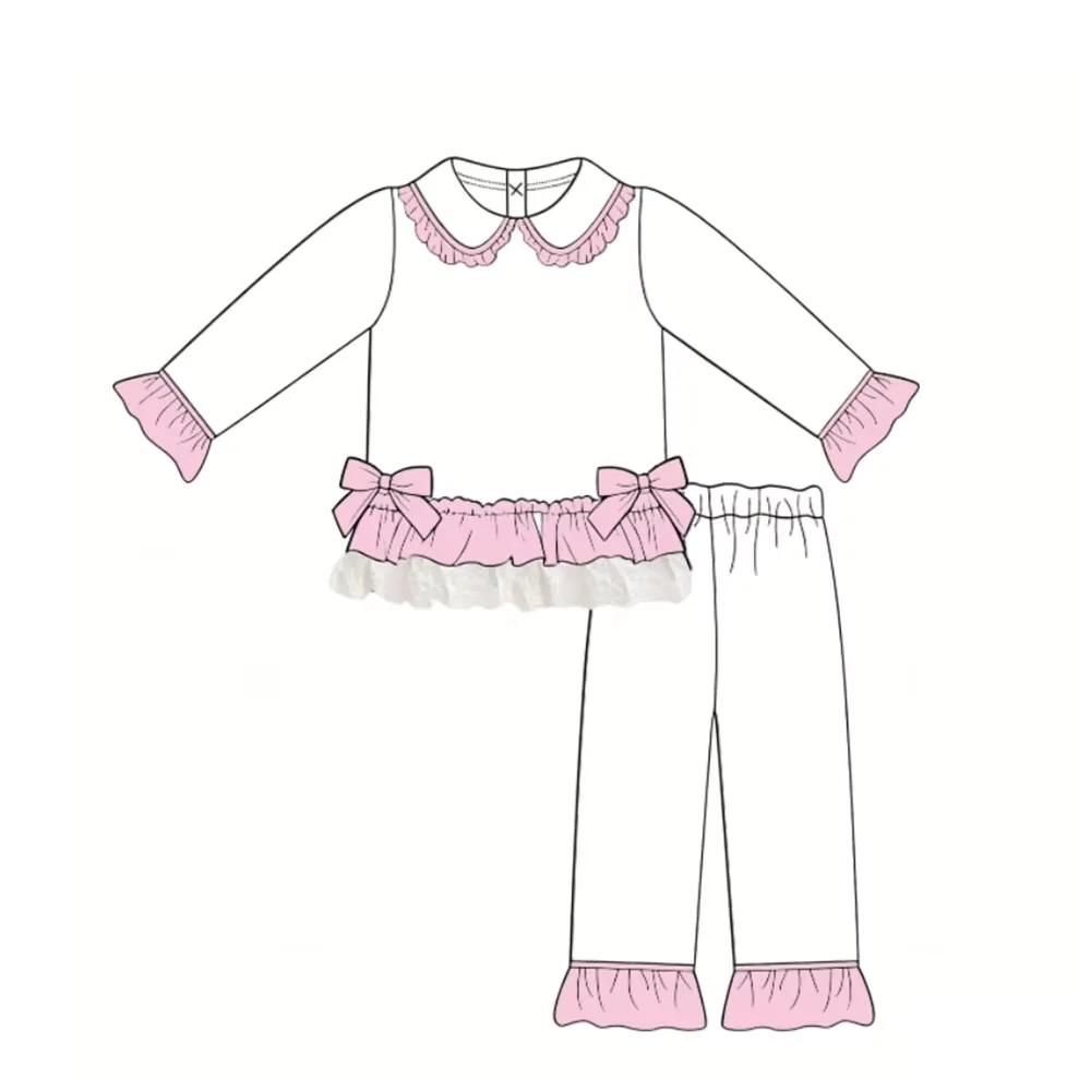 Wholesale Pink White Kids Pajamas Outfits Peter Pan Collar Sleepwear for Girls & Boys Boutique Pjs Set Girls Ruffle Nightgown Ne