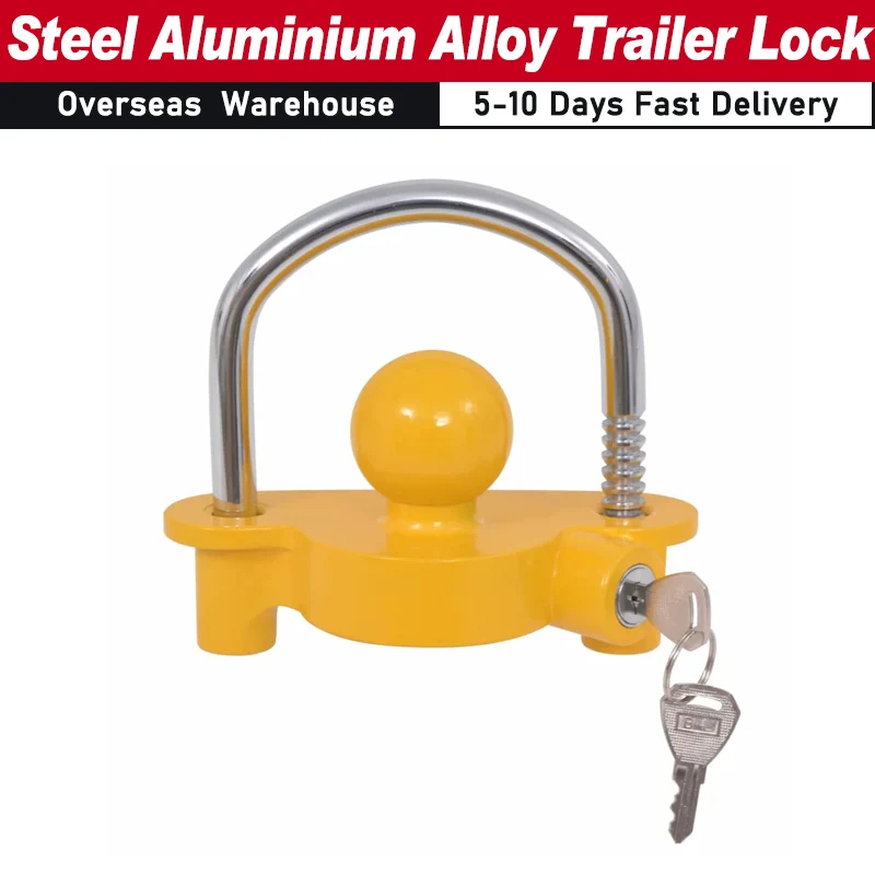 Trailer Lock with 2 Keys Steel Aluminium Alloy Heavy Duty Lock Protect Trailer from Theft Yellow Powder-coated to Prevent Rust