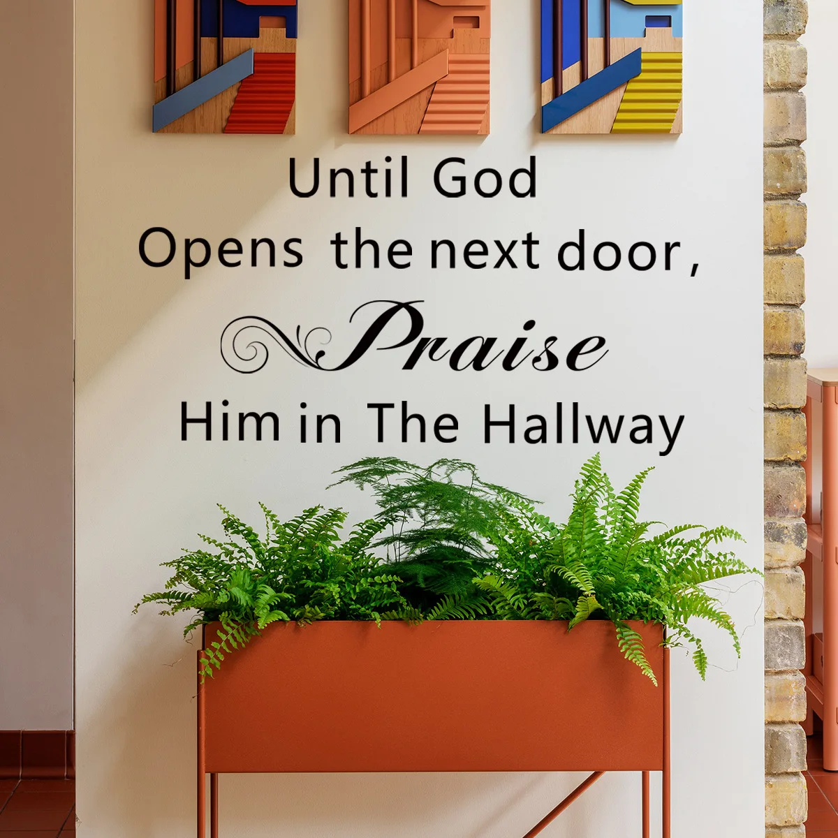 Blessing English letter of “until god opens next door,praise him in the hallway ”Text  Wall stickers Decoration Art Decals