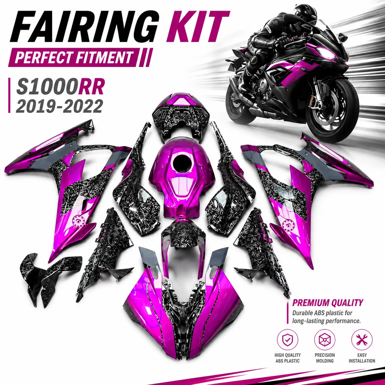 Injection Fairings for BMW S 1000RR 19 20 21 22 S1000RR Replacement Cowling Set Pre-Drilled ABS Plastic Full Body Kit Parts