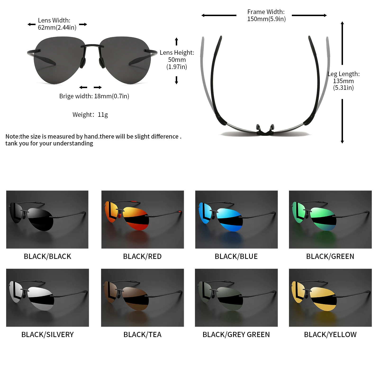 Ultra Light 12g TR90 Frameless Polarized Aviator Sunglasses - Flexible & Comfort Fit Unisex for Driving, Fishing, Outdoor image 6