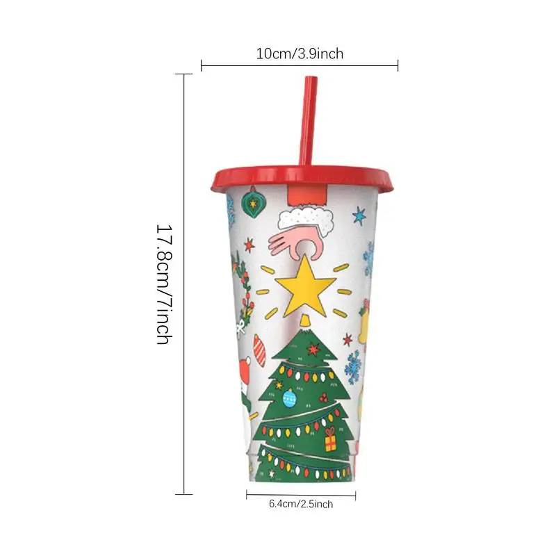 24oz New Single-layer Plastic Color Changing Christmas Cup Straw Cup Cold Tumbler With Lids Party Drinks Coffee Mugs