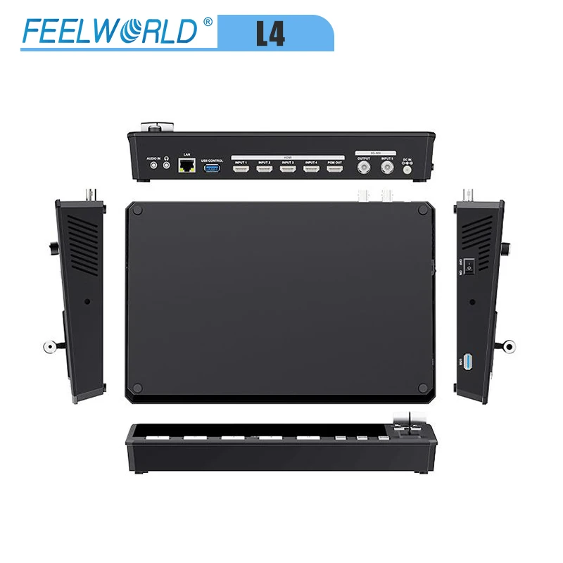 FEELWORLD L4 4xHDMI 1xSDI Inputs Multi-Camera Video Mixer Switcher with 10.1 Inch Touch Screen USB3.0 for Live Streaming