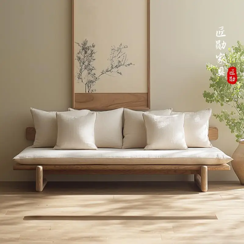 Yjq hotel household small apartment living room sofa wabi sandy wind log bed and breakfast solid wood sofa