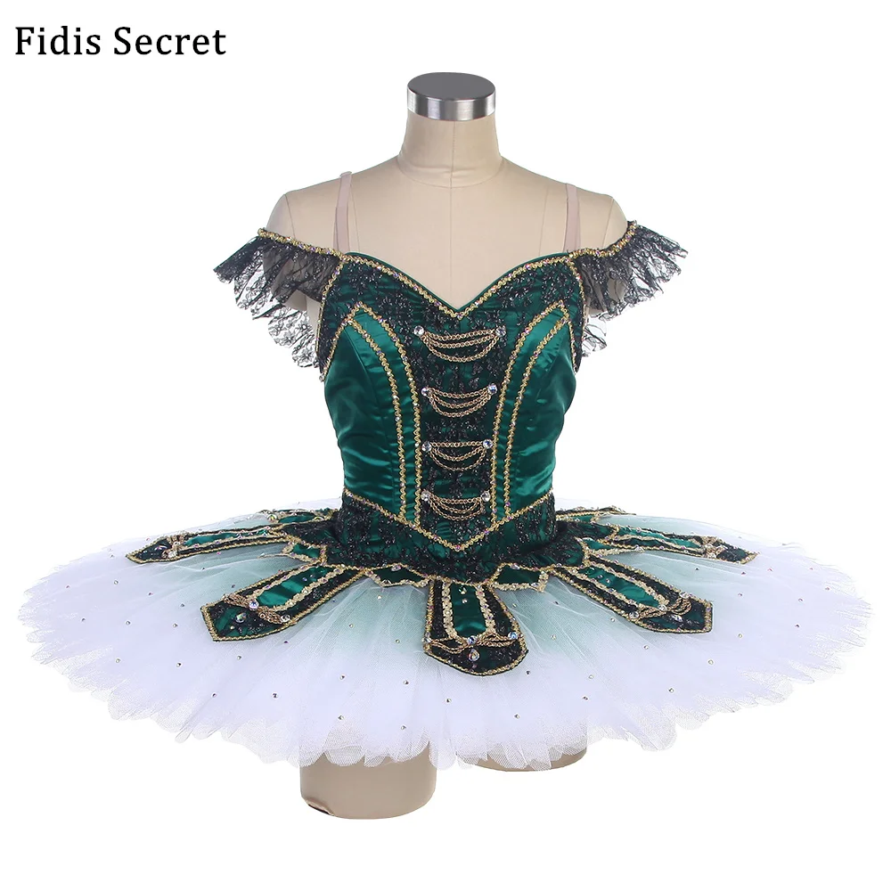 Women Sleeping Beauty Green Pancake Ballet Tutu Stage Wear,Girls Child Ballerina Flower Fairy Princess Competition Dance Costume