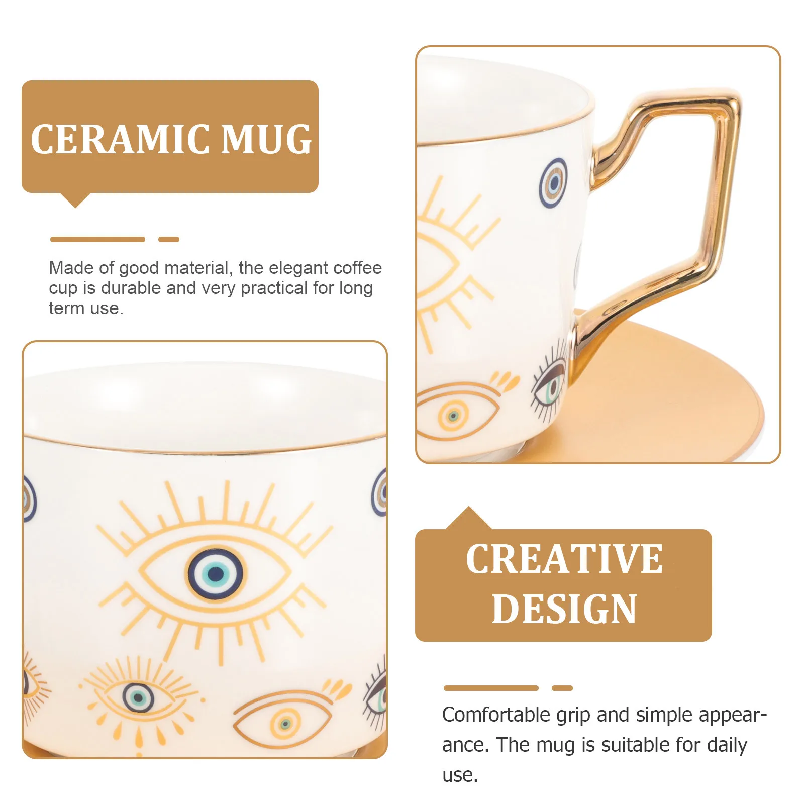 

1Set Ceramic Coffee Mug Evil Eye Cup Vintage Style Large Coffee Cup Saucer for Home Office Cafe Tea Hot Chocolate Juice