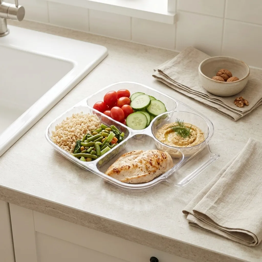 Portion Control Food Plates for Adults 4-Compartment Divided Dessert Bread Plates Reusable Plastic Plate Food Dish Dinnerware