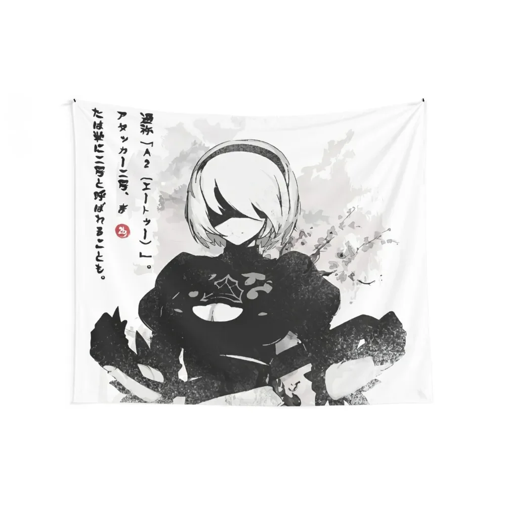 NieR Automata 2B Japan Ink - Tapestry Wallpaper Aesthetics For Room Tapestry