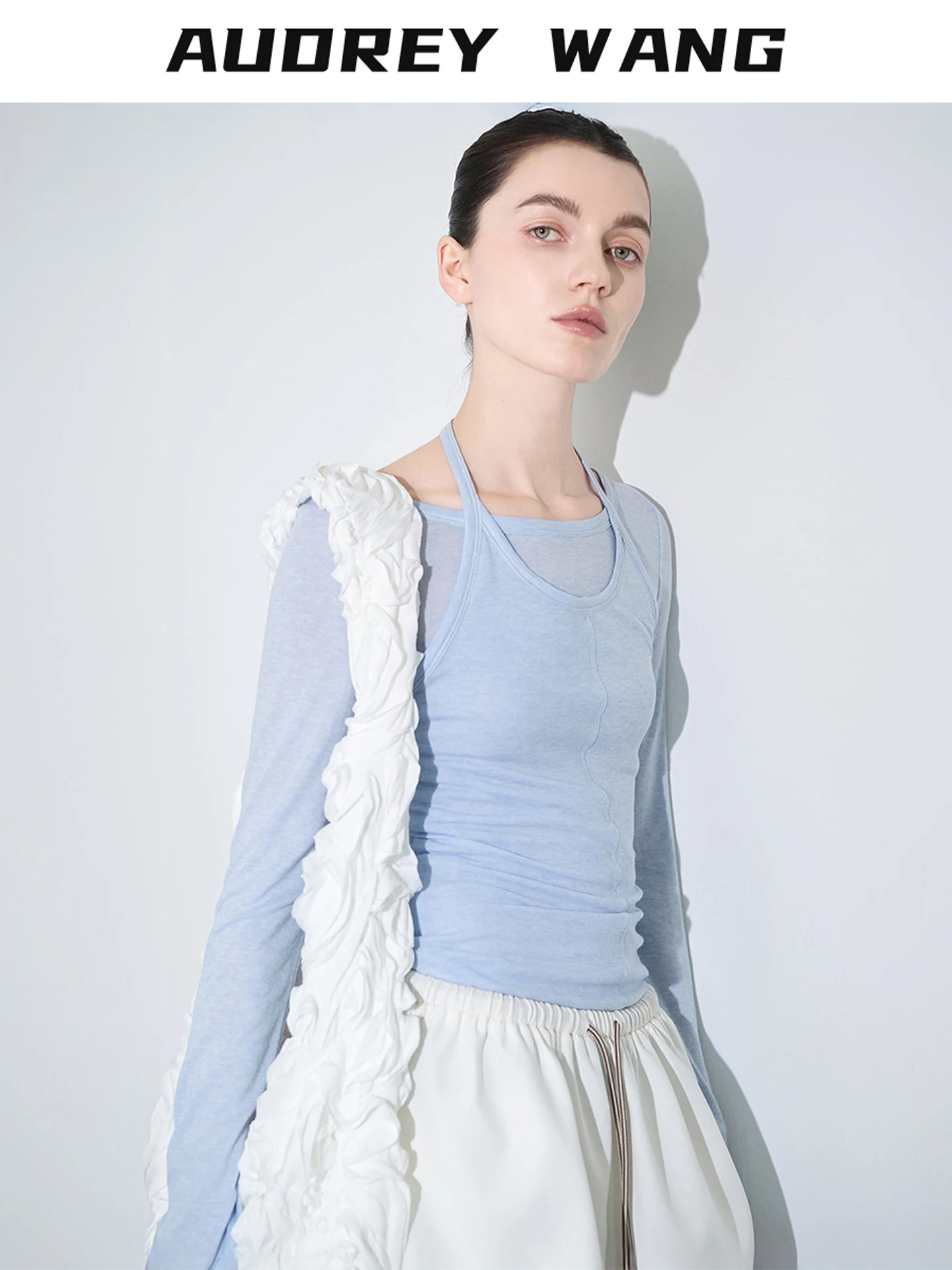 

Audrey Wang женская облегающая футболка из смесовой шерсти, круглая Ne Long Sve Base Layer irt, внутренняя одежда, лето-осень, новое поступление