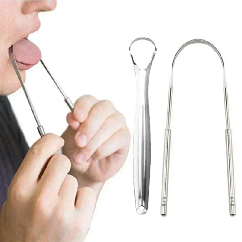 1/2Pcs Reusable Stainless Steel Useful Tongue Scraper Cleaner Fresh Breath Cleaning Coated Tongue Oral Hygiene Care Tools