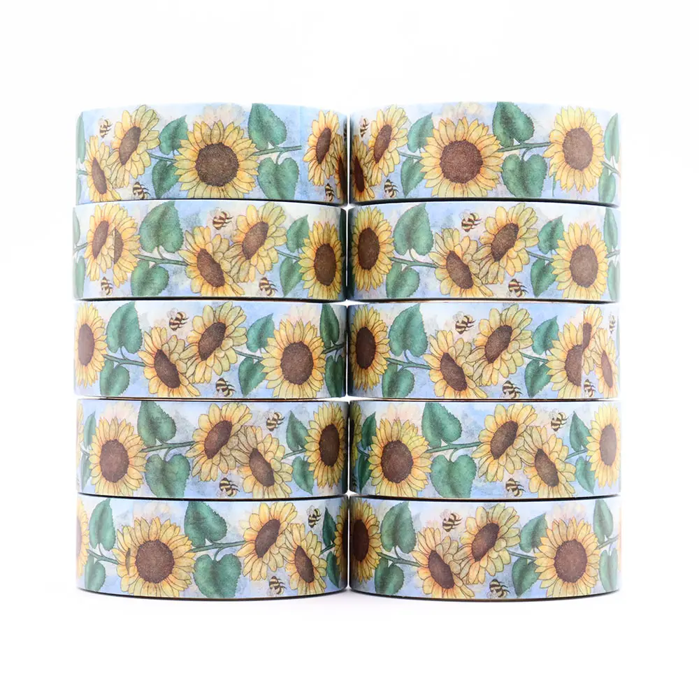 Autocollants Washi Plantes de tournesol de printemps, ruban de masquage décoratif, fournitures scolaires, 15mm * 10m, 1PC, nouveau