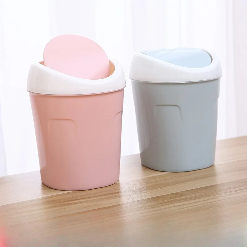 Mini Trash Can Creative Swing Cover Small Rubbish Can Plastic Storage Box Bedroom Bathroom Office Dorms