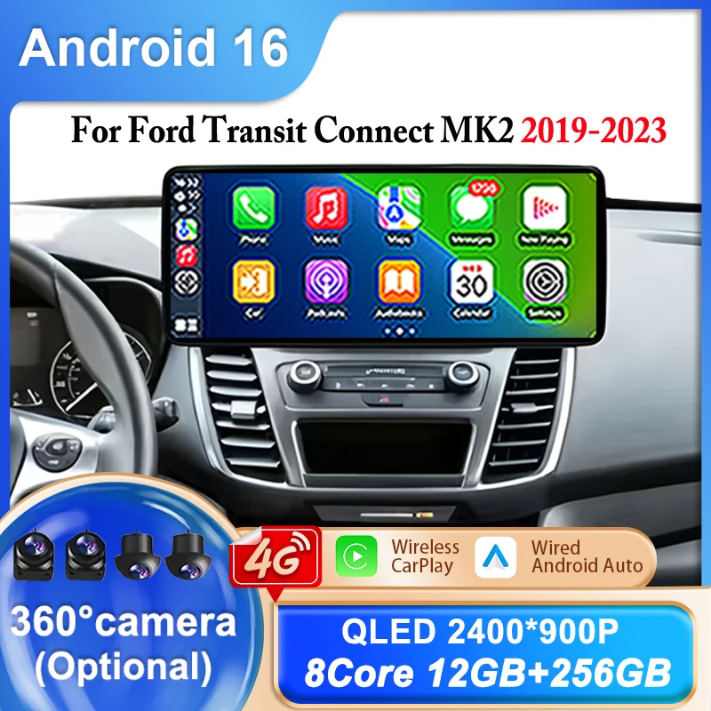Android 12.3 inch For Ford Transit Connect MK2 2019-2023 Car Radio Multimedia Navigation GPS Auto Carplay Bluetooth WIFI 4G DSP