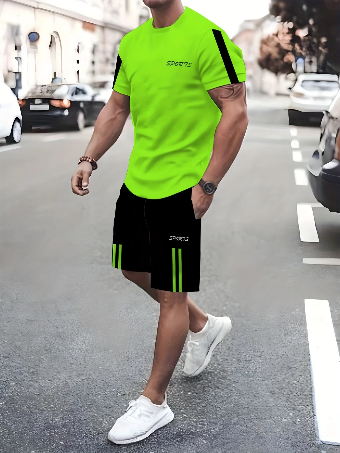 Summer Men's Sports Set Quick Dry Short Sleeve T-shirt + Shorts Tracksuit Gym Fitness Running Workout Casual Sportswear for Male
