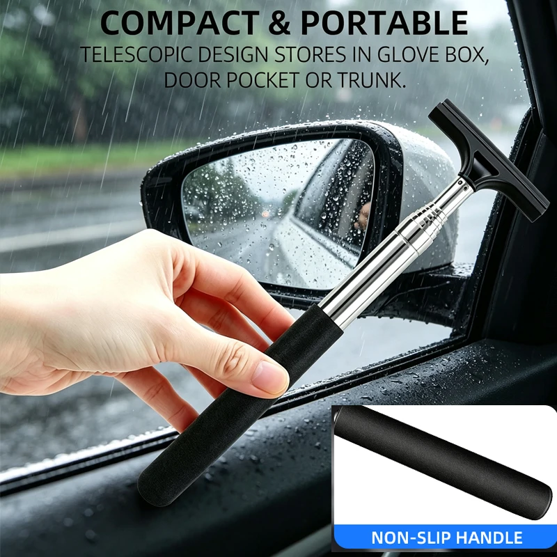 High quality Car Rearview Mirror Wiper Cleaning Tool Auto Glass Mist Cleaner Scraper Handle Telescopic Window Cleaning Brush