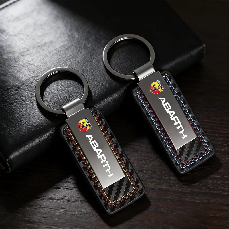 1PCS New Carbon fiber leather keychain pendant, car keychain pendant for abarth 695 595 500 competizione 124 Spider PUNTO