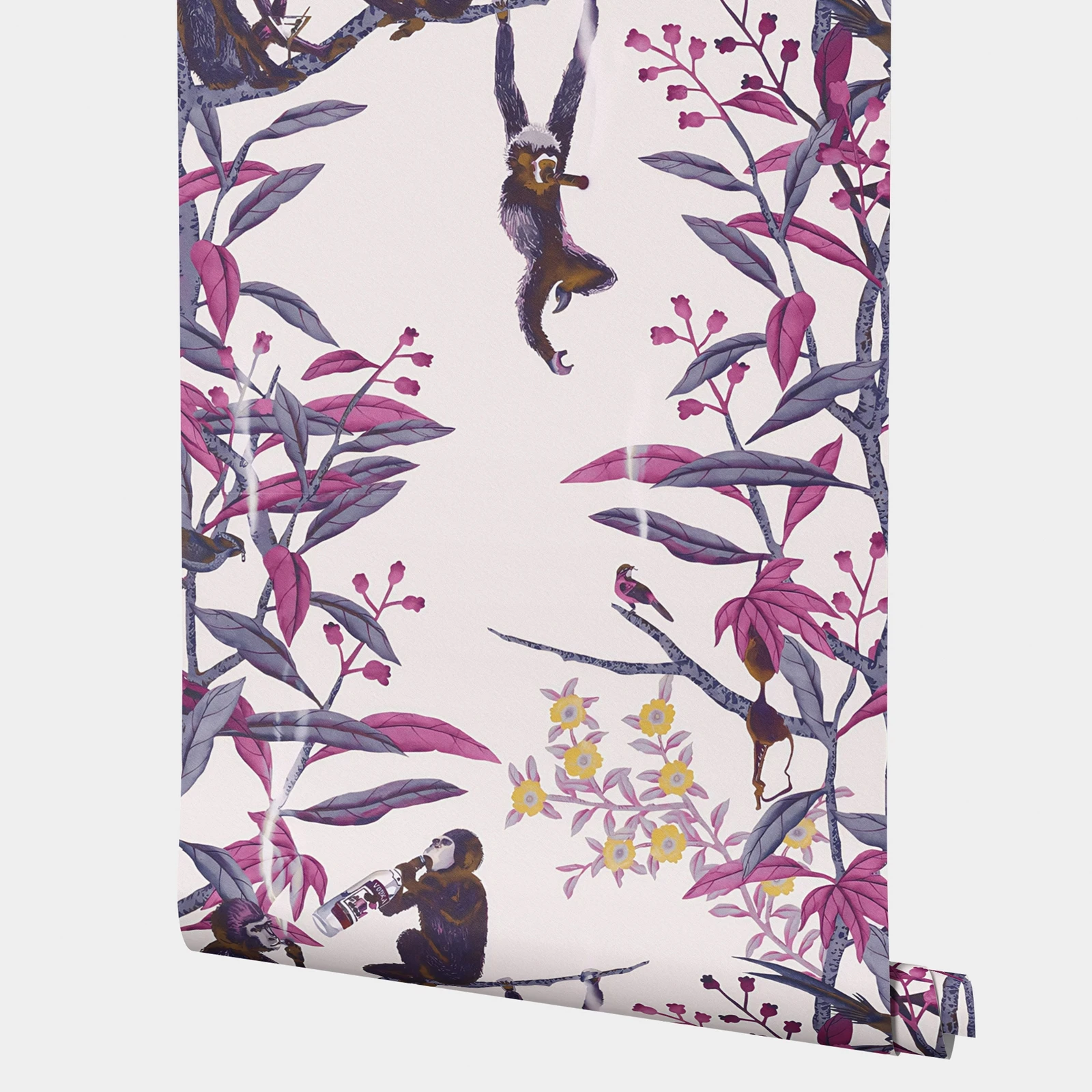 

Художественная настенная клейкая бумага с тропическими животными, игривые обои сцены джунглей, настенные обои для гостиной, уникальная настенная бумага с изображением обезьяны, 50*300 см