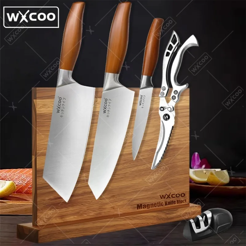 

WXCOO Chef's Knife Kitchen Knives Japanese Santoku Knife Meat Cleaver Fruit Slicing Professional Boning Knife Scissors Sharpener