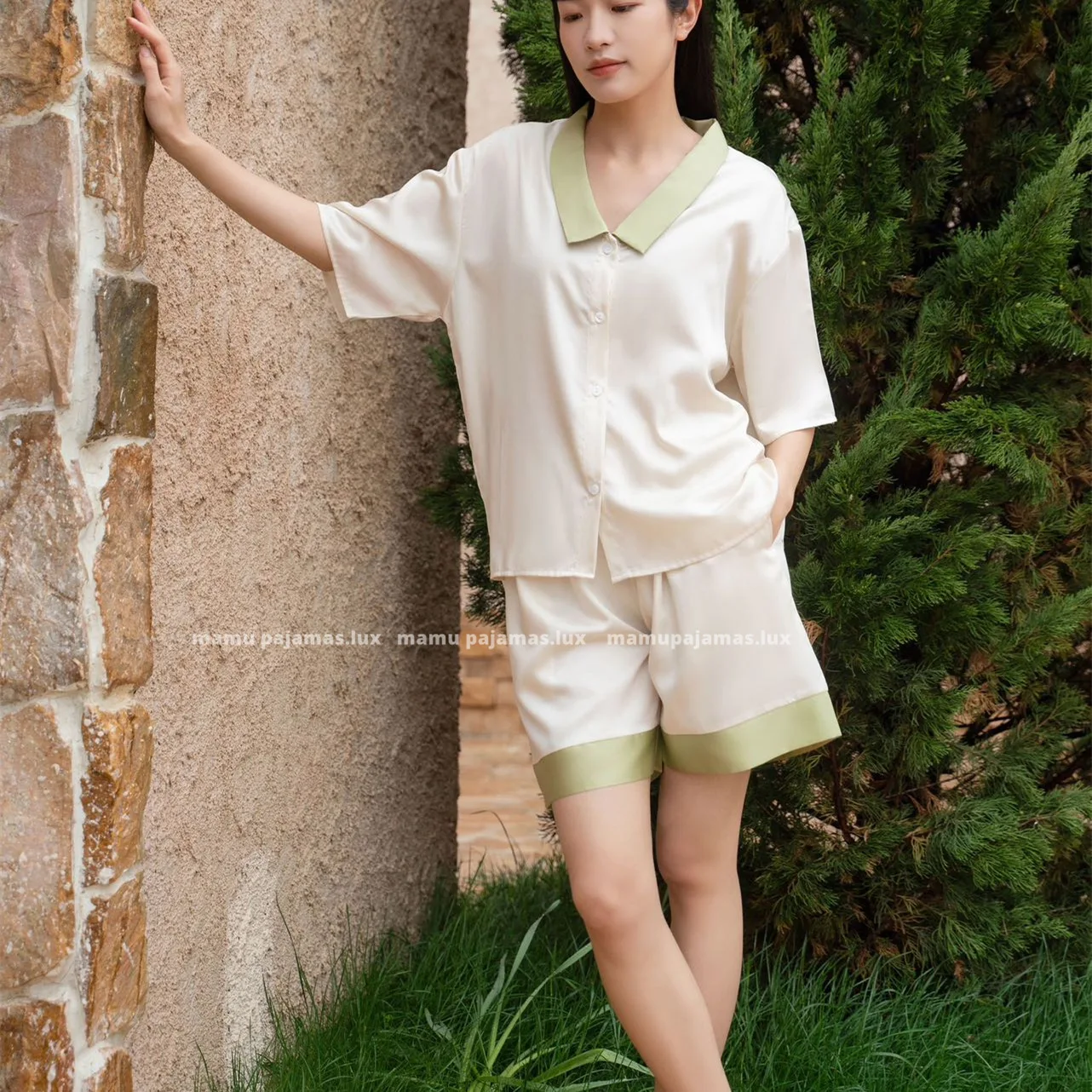 Lyocell Tencel Short Sleeve Pajama Set Lightweight and Silky Summer Loungewear for Ultimate Comfort L Size Natural Soft Cozy