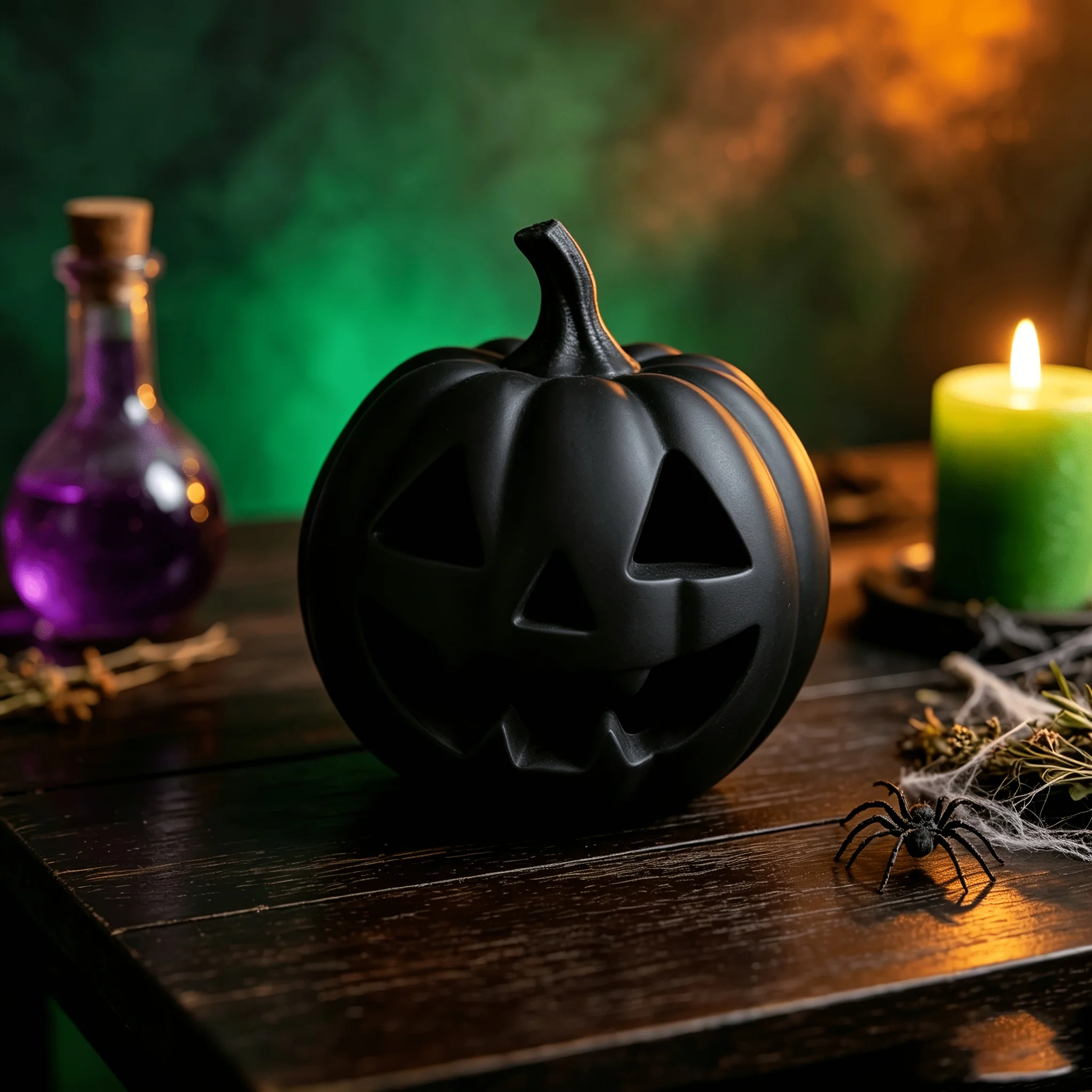 Black & White Hollow Jack O Lantern Pumpkin Figurine, Halloween Cutout Face Statue Tabletop Home Party Decor Ornament Gift