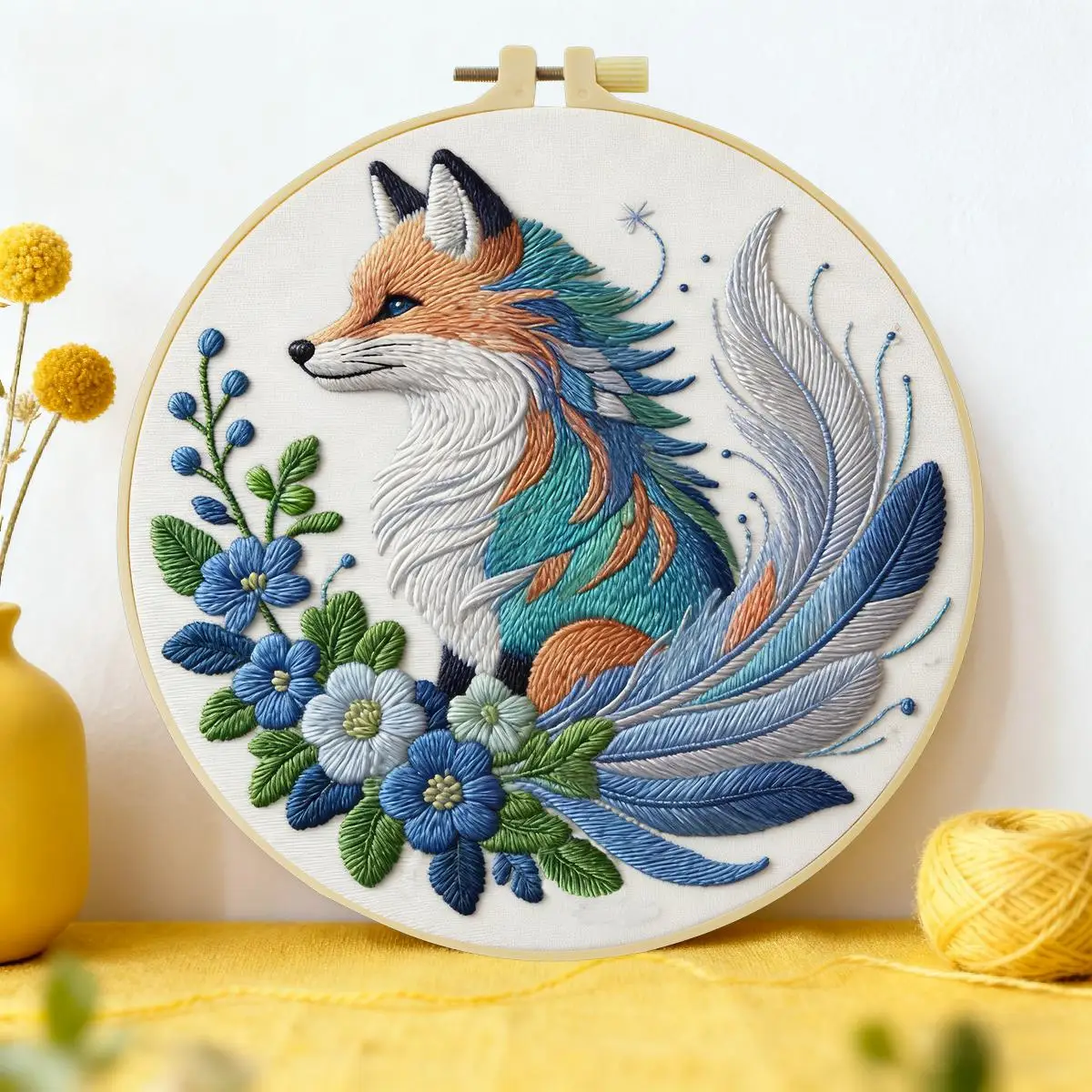 1pc 20X20CM/15X15CM 7.87/6.3inch fox Embroidery Starter Kit DIY kit DIY embroidery kit manualidades Craft Painting Needle Art