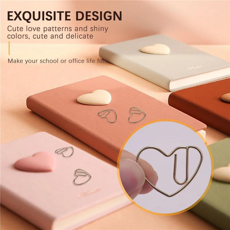 Gfc-100 Pieces Love Heart Shaped Small Paper Clips Bookmark Clips for Office School Home Metal Paper Clips Golden
