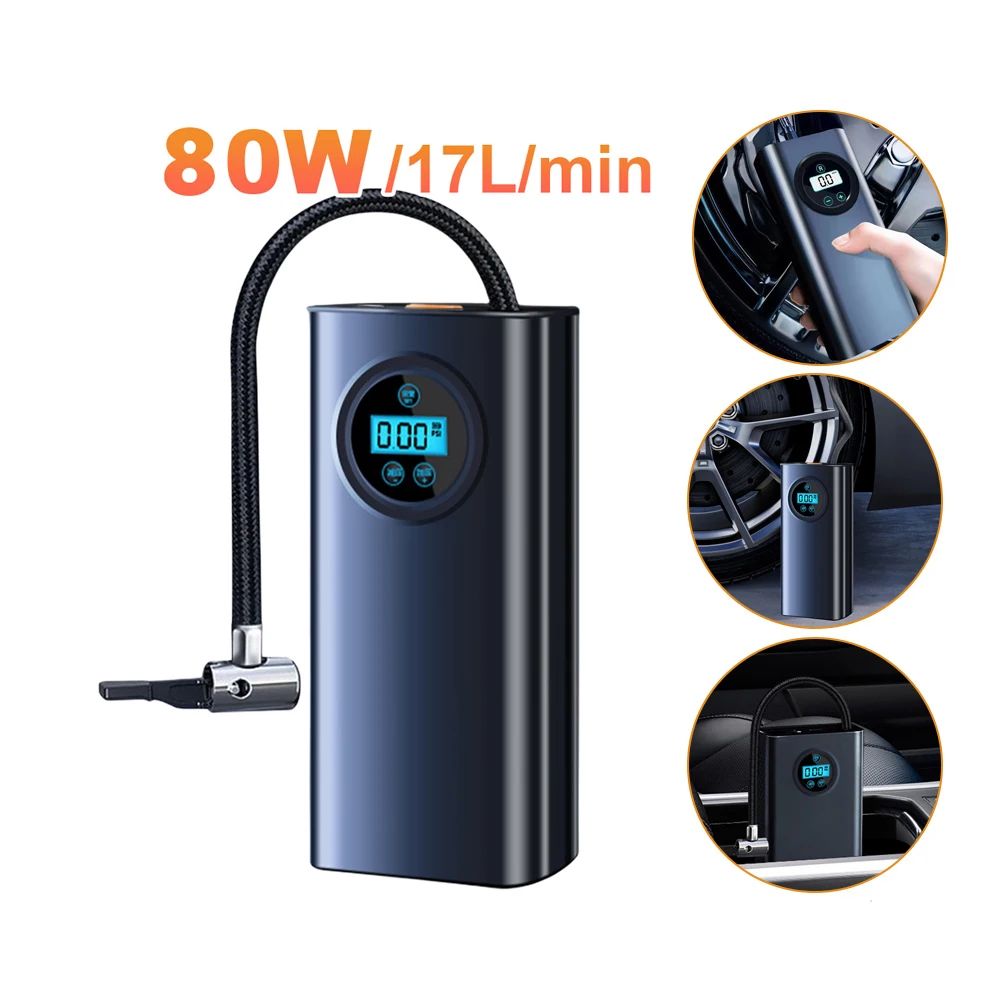 1500mAh Electric Air Compressor Rechargeable Car Tyre Inflator with LCD Display Portable Air Pump for Car Motorcycle Bike Ball