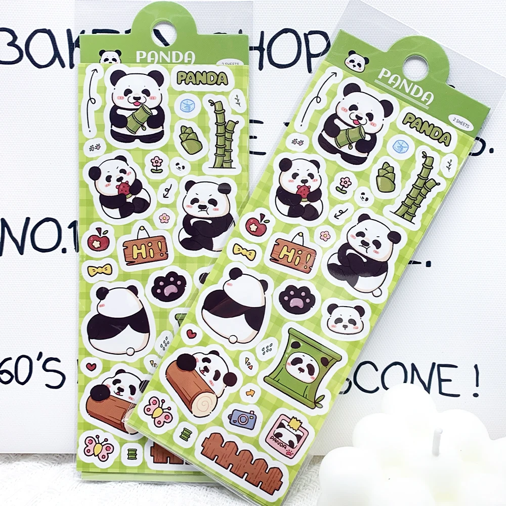 

2Sheets Cartoon Cute Panda PET Stickers Decals For Phone Laptop Scrapbook Suitcase Helmet DIY Aesthetic Stickers Kids Toys Gifts