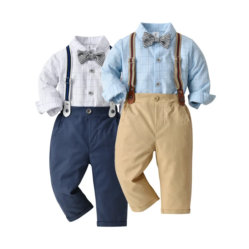 Toddler Boys Clothing Set Autumn Winter Children Formal Shirt Tops+Suspender Pants 2PCS Suit