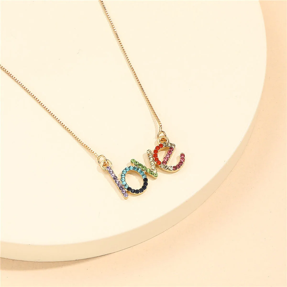 

European and American new popular children's jewelry alloy diamond LOVE rainbow color letter necklace holiday gift necklace