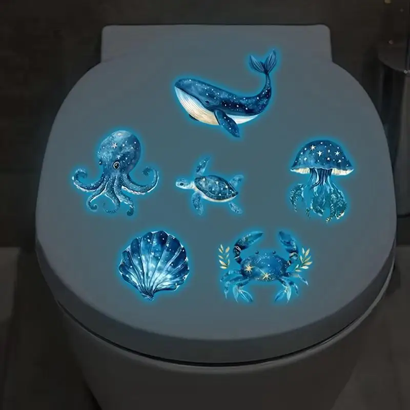 Marine Life Glow in the Dark Sticker Set Luminous Glass Decal for Toilet Bathroom Kid Room Home Decoration