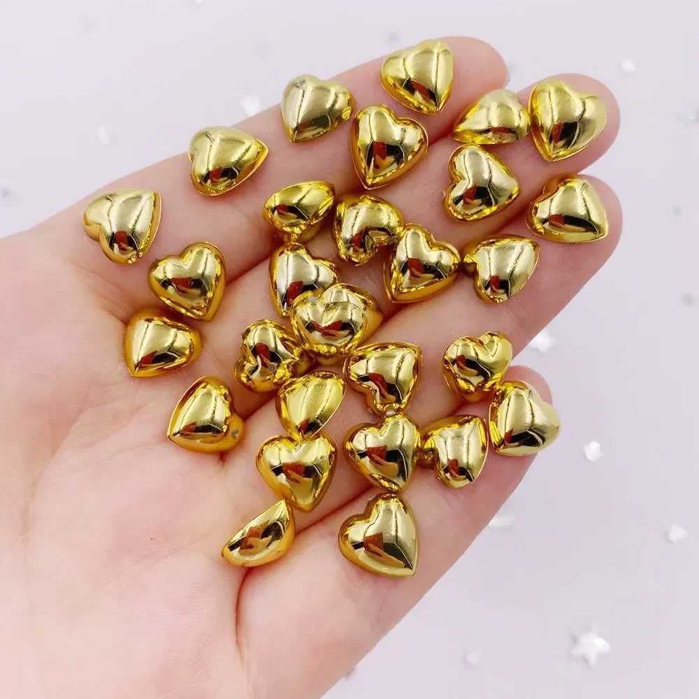 8mm 10mm 12mm Resin Golden Heart Crystal Gems Flatback Rhinestone Beads Scrapbook Wedding Applique Decor Crafts SL694