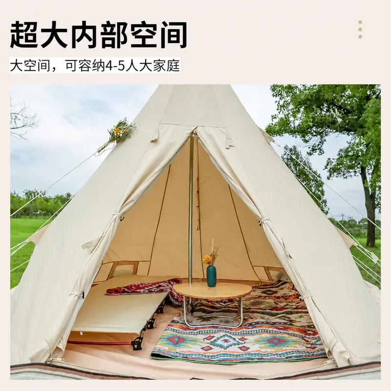 Outdoor Camping Indian Cotton Pyramid Tent Large White Bear Rainproof Winter Park Teepee Shelter for Family Hiking Travel