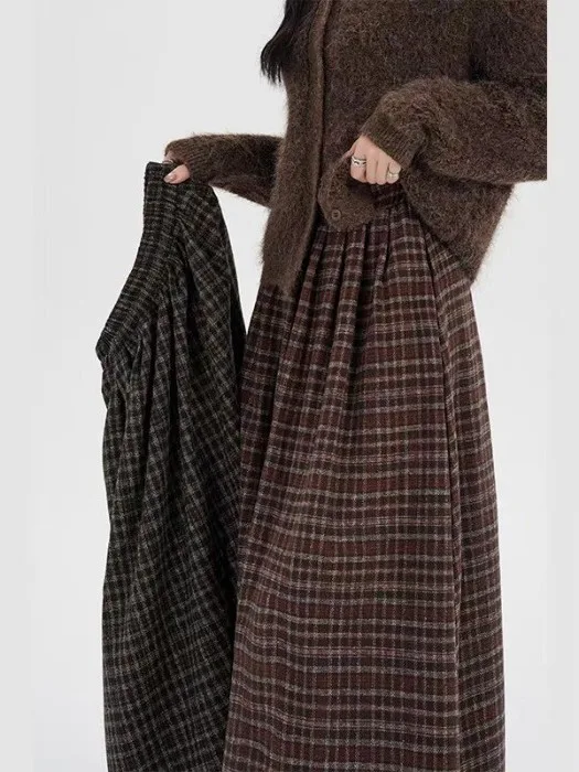 Jupe en laine à carreaux taille haute pour femme, mi-longue, ligne a, Vintage, décontractée, féerique, nouvelle collection automne hiver