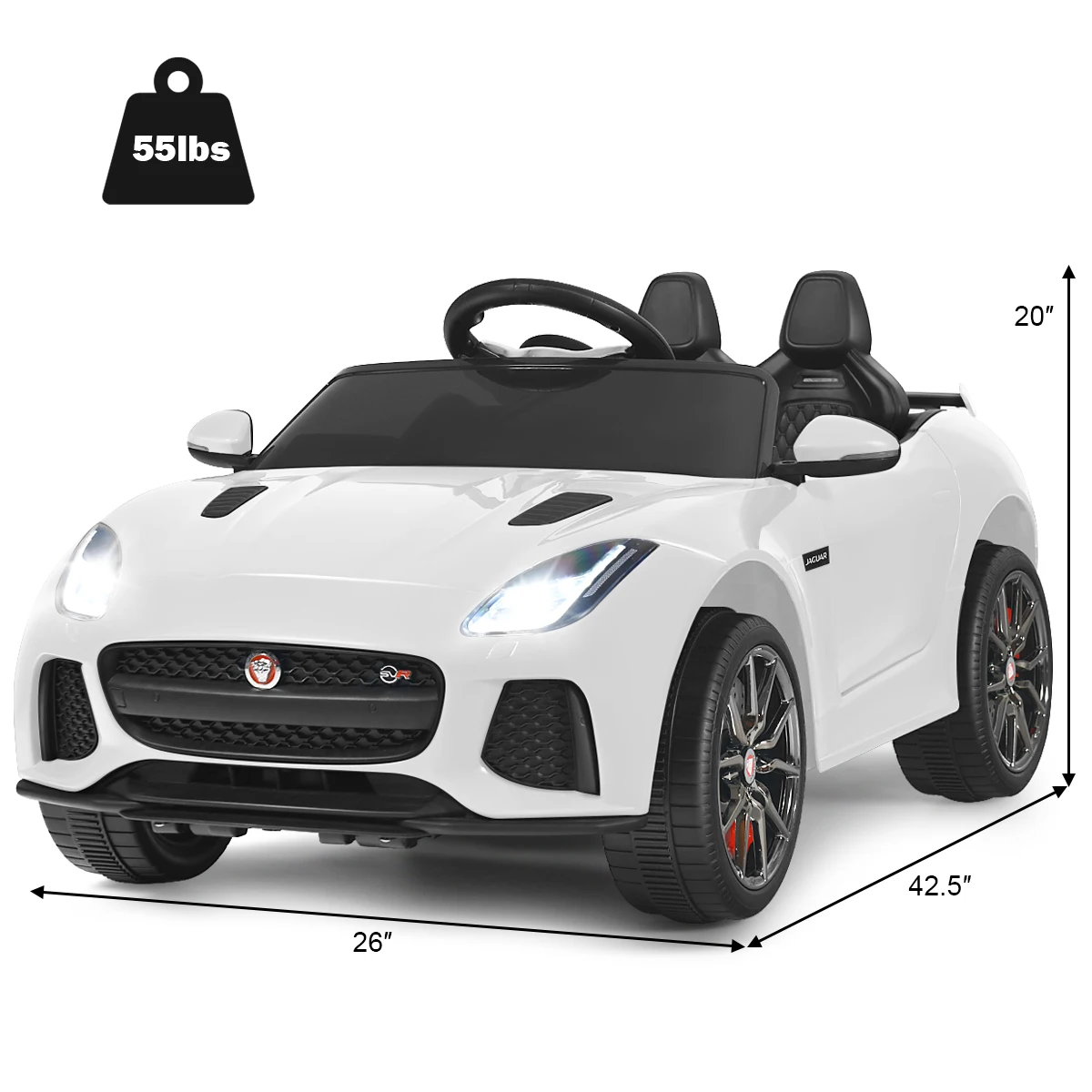 12V Jaguar F-Type SVR Licensed Kids Ride On Car w/ MP3 & Lights White