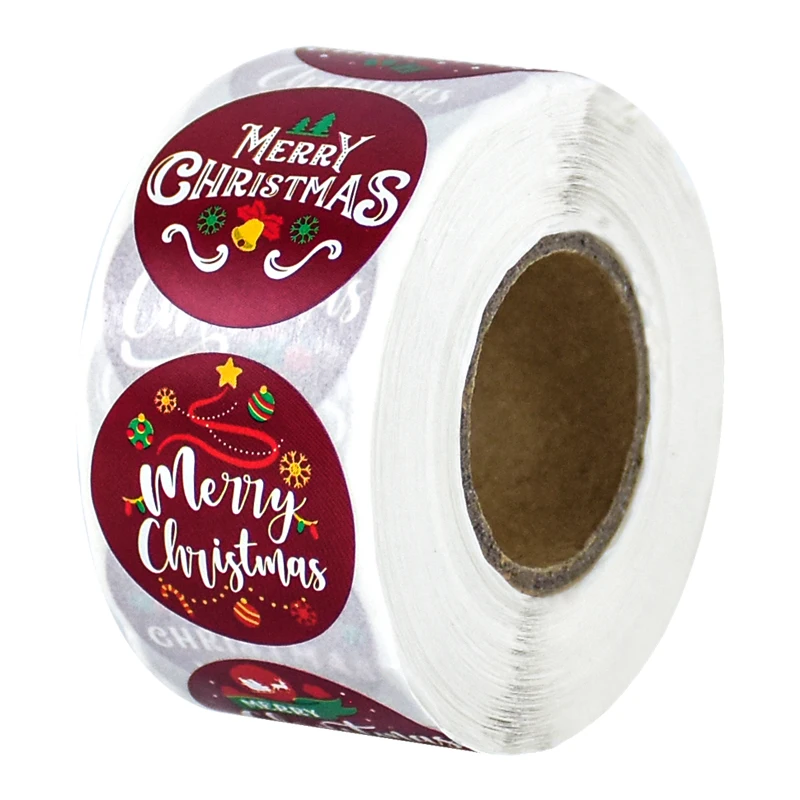 1Roll Merry Christmas Gift Stickers Self-adhesive Labels Baking Package Sticker Christmas Party Decoration For Kids