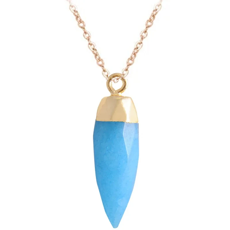 Farsighte StarExplosive Natural Stone Agate Teardrop Pointed Pendant Crystal Bullet Head Prongs Tapered Faceted Necklace Gift