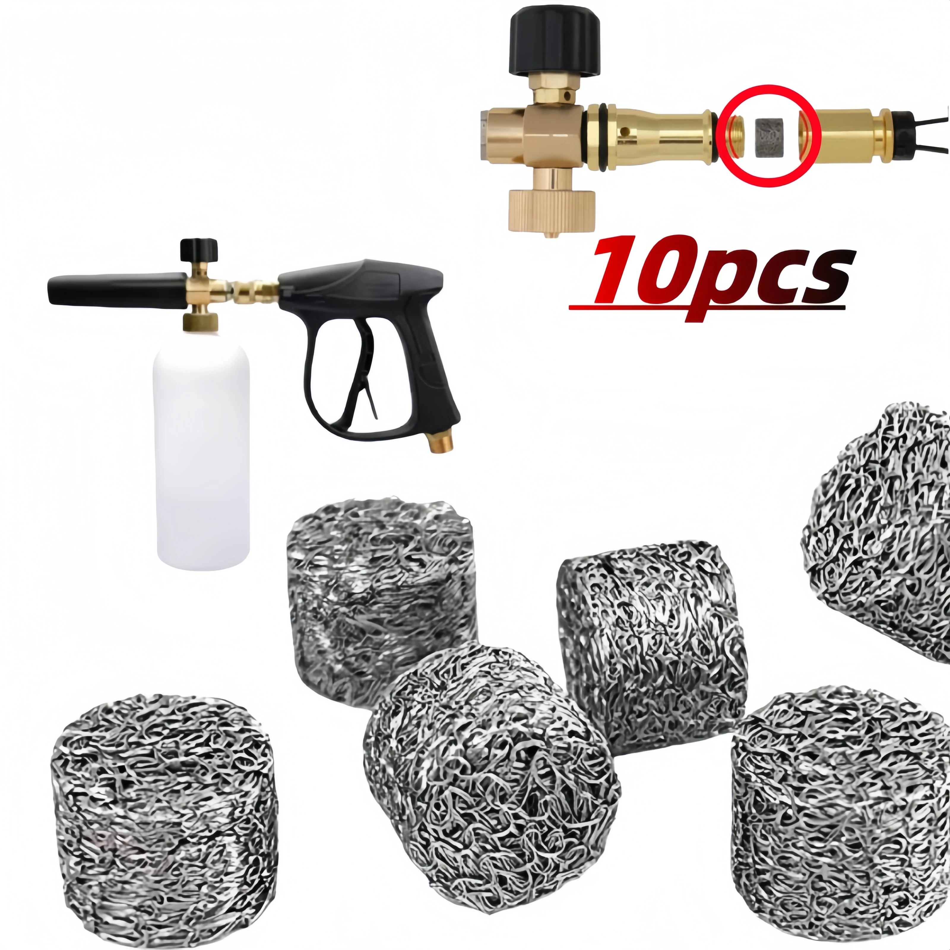 10 Peças de Malha Filtrante para Canhão de Espuma, para Lança de Espuma de Neve de Alta Pressão, Bicos de Espuma, Gerador de Espuma de Aço Inoxidável e Adaptador de Pulverização