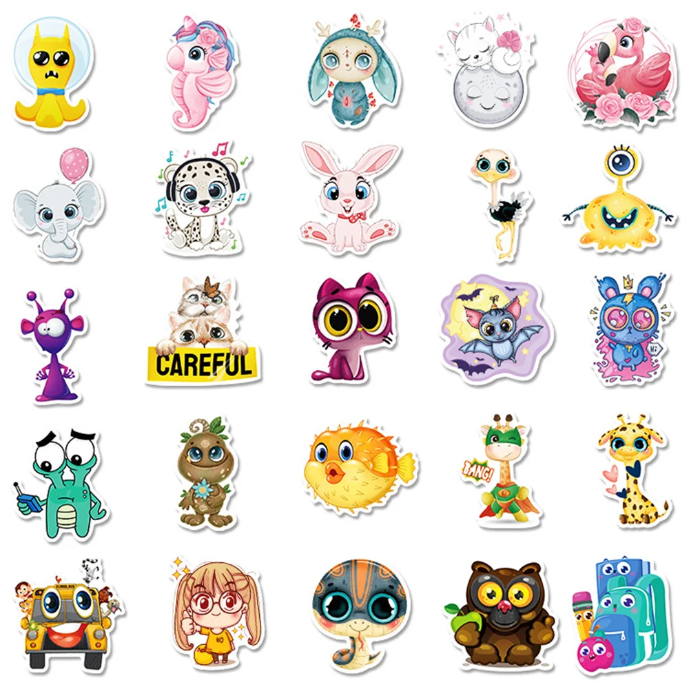 10/30/50PCS Cute Animals Big Eyes Stickers Small Fresh Cartoon Personality Notebook Refrigerator Water Cup Trend GuitarWholesale