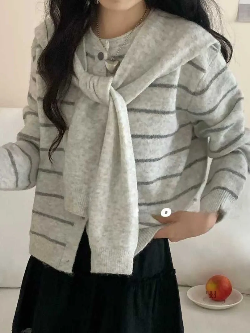 

Women's Knitted Cardigan Coat with oulder awl Soft Sweater Two-Piece Set round Ne Open Front Autumn Winter New Sle St...
