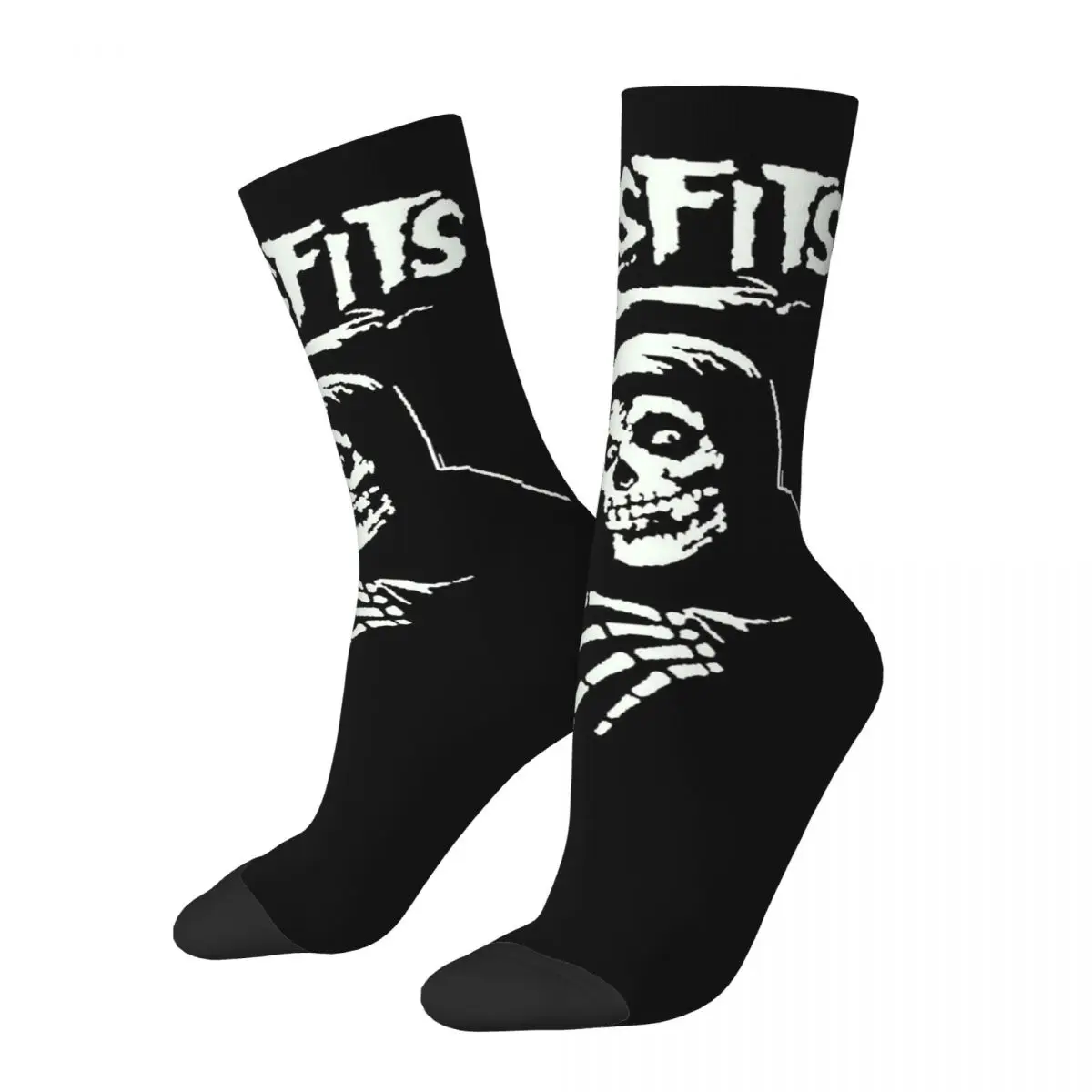 Funny Misfits Skull Football Socks Polyester Crew Socks for Unisex Sweat Absorbing