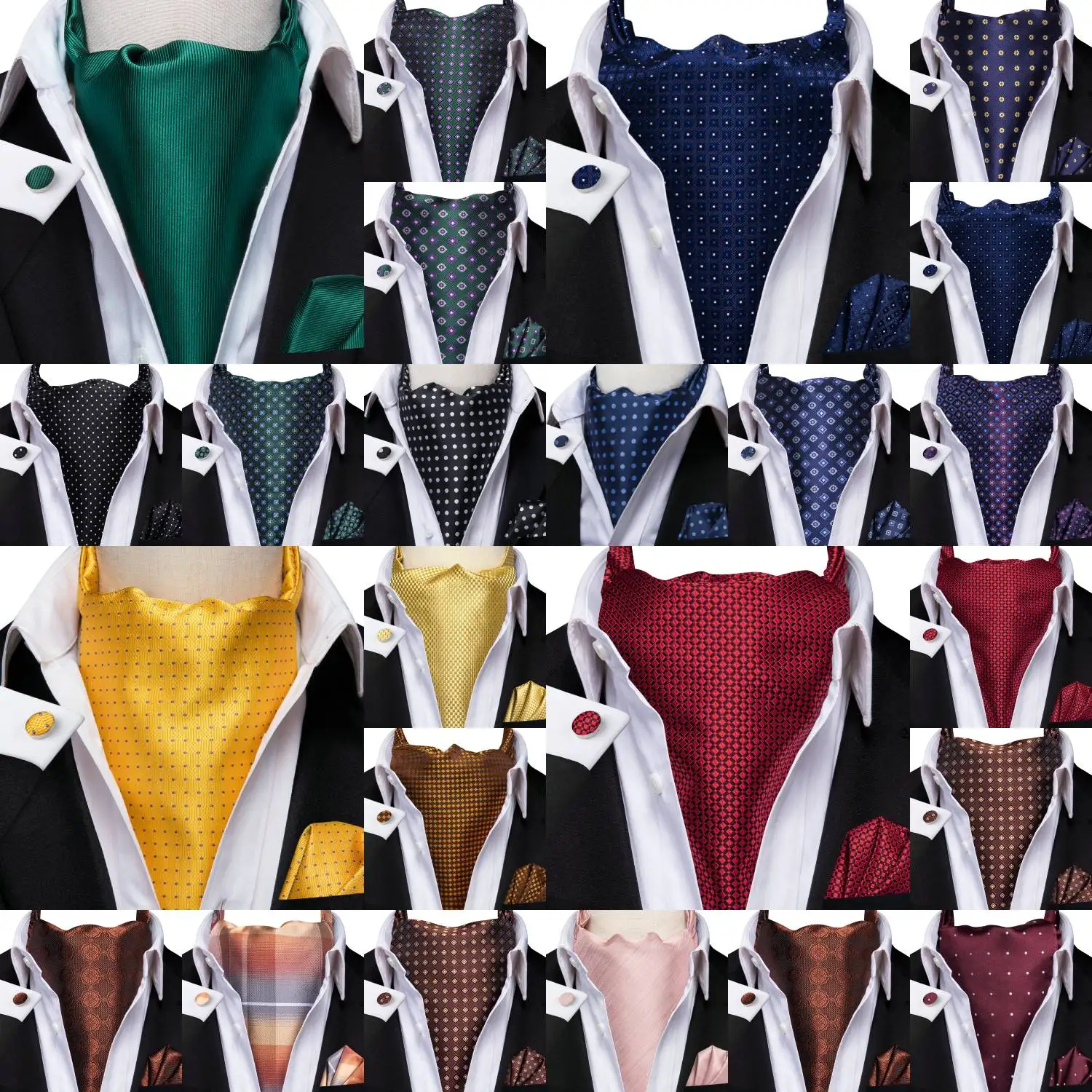 

Мужской модный роскошный однотонный клетчатый галстук в горошек Ascots, запонки и носовые платки для повседневного повседневного отдыха