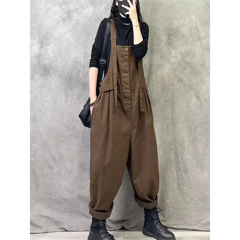 

2025 Spring Autumn Workwear Overalls Women's New Casual Fashion Retro Loose Jumpsuit Wide Leg Suspender Ladies Rompers Pants
