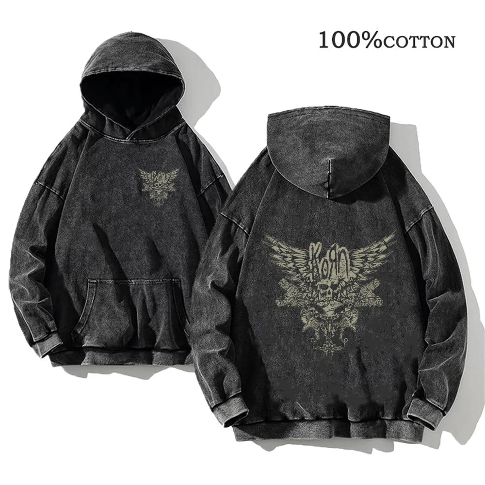 Korn Rock Band World Tour Hoodie Retro cotton Wash Sweatshirt Cotton hip Hop streetwear hoodie Loose millennium top