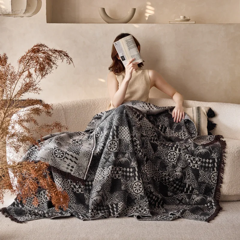 

Customizable cotton knitted fringed premium sense office nap living room decorative blanket