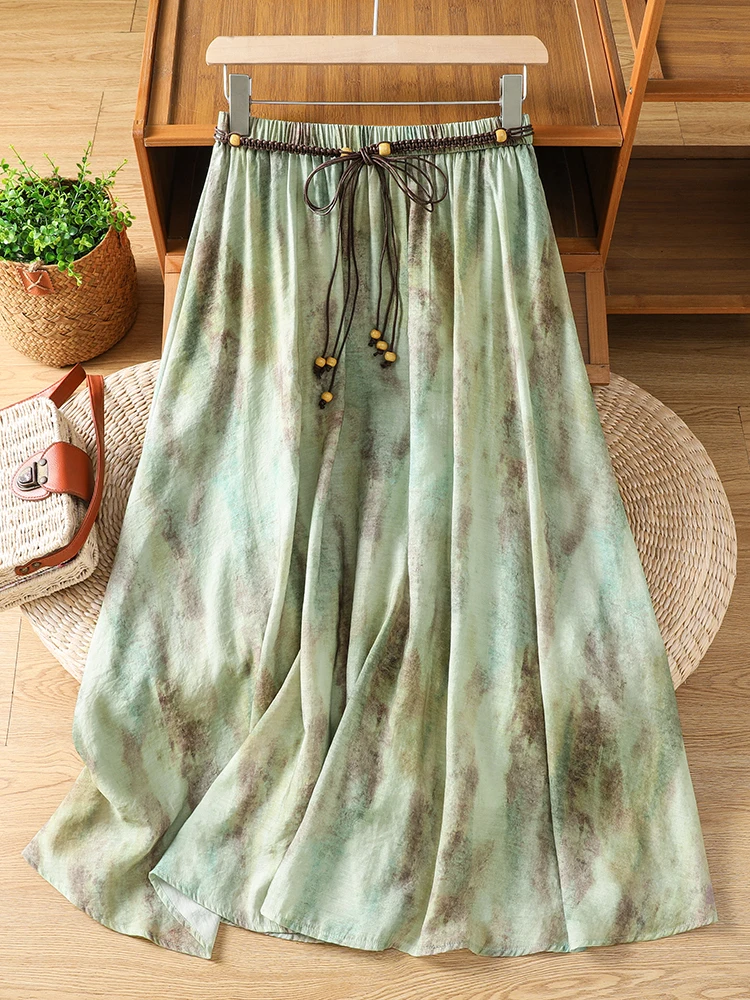

Authentic Summer Floral Gradient Print Half Skirt Women's Casual A-Line Skirt Polyester Fiber Standard Fit Elastic Waist